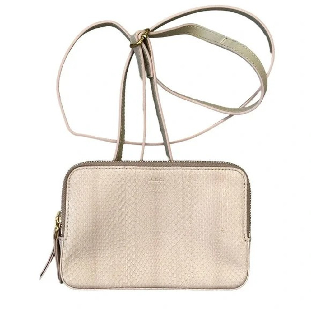 A.L.C. Tan Leather Snakeskin Print Small Crossbody Clutch Purse Bag